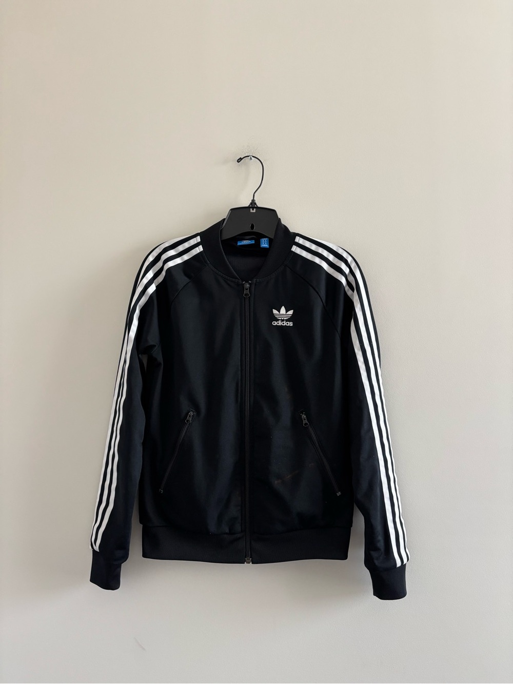 Adidas Track Jacket Black White Logo Full Zip Womens XS Athletic Retro See Below